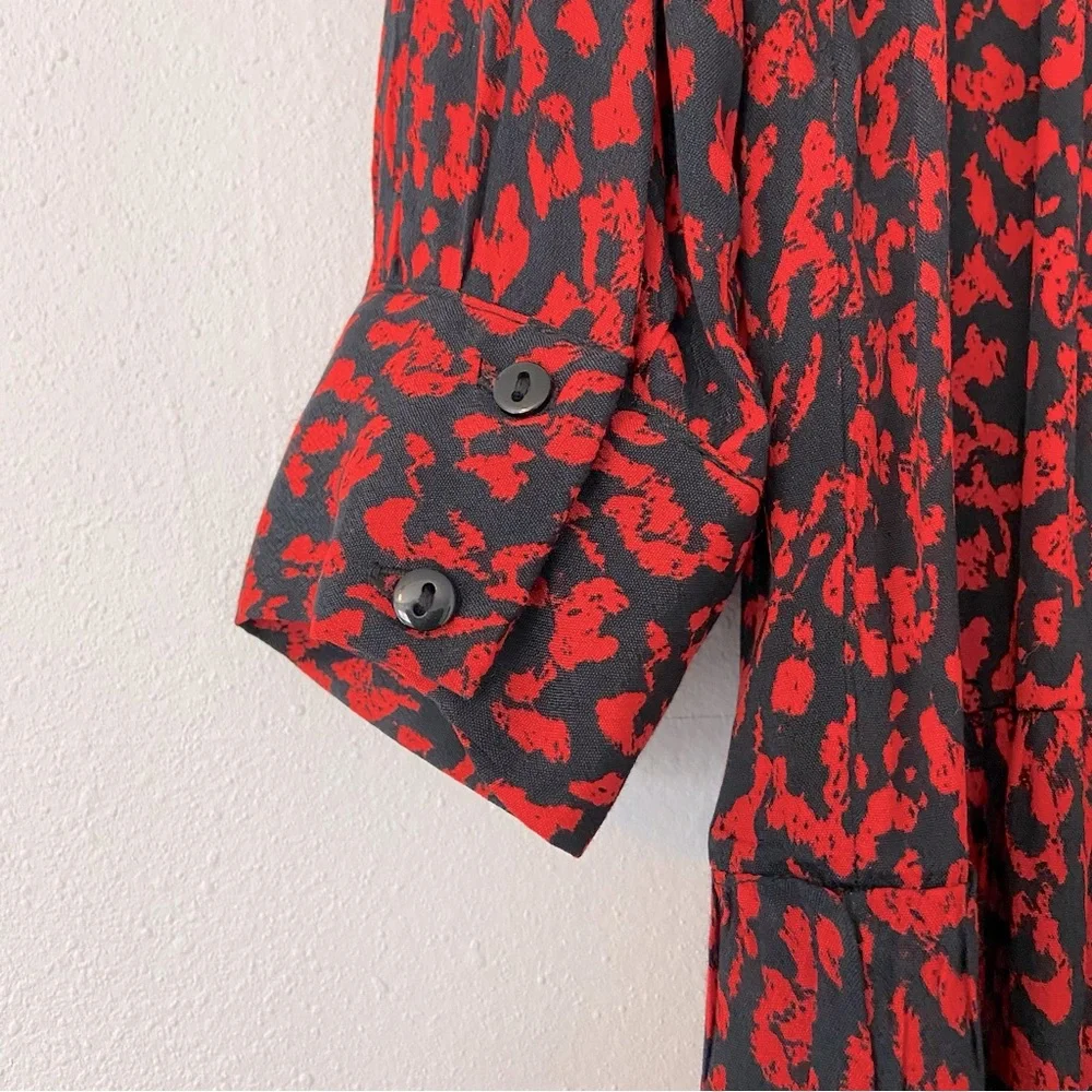 NWOT Zara Red and Black Leopard Animal Print Ruffle Neck Dress